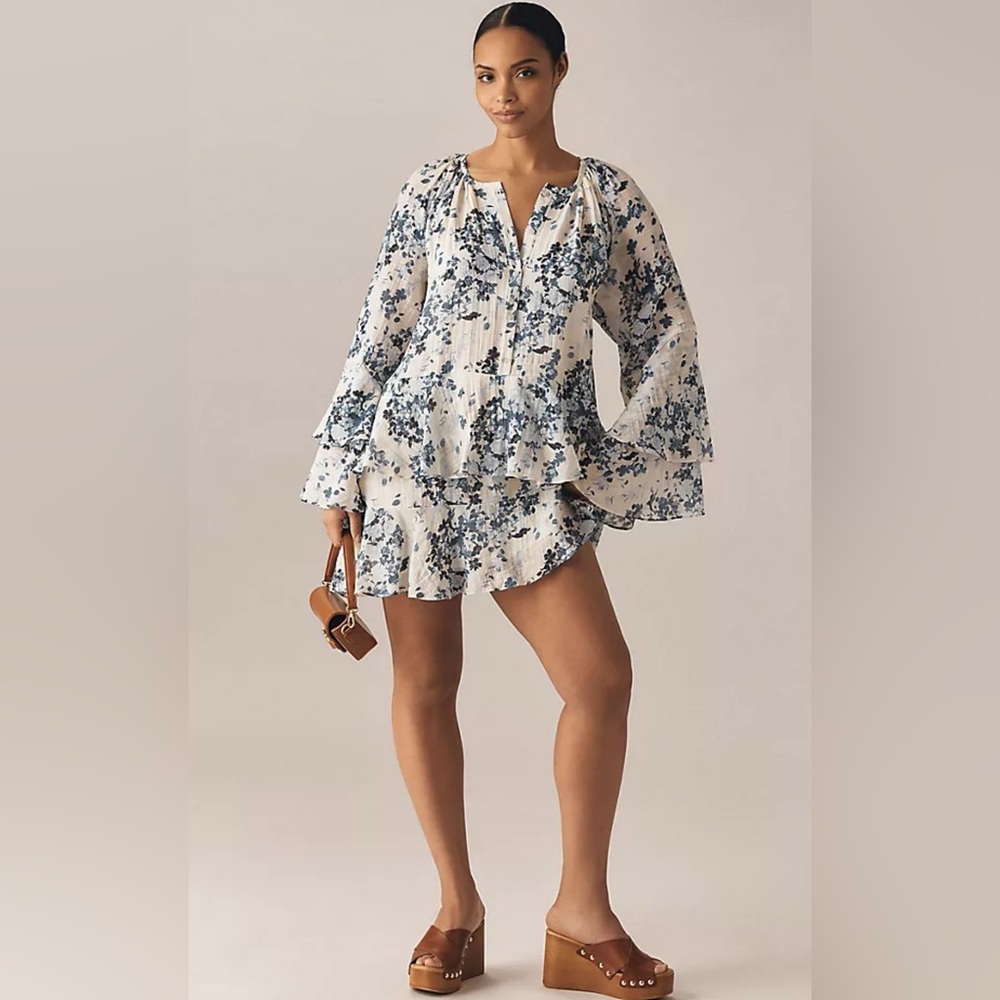 Anthropologie Maeve long sleeve v neck mini swing dress - Picture 3 of 7
